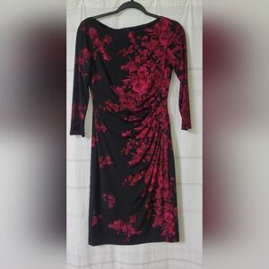 CHAPS  black flower dress3/4 sleeves Size Small EUC